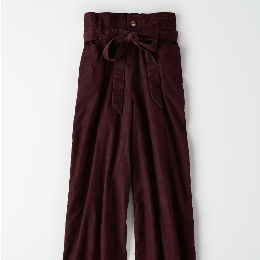 High Waisted Corduroy Paperbag Wide Leg Pant